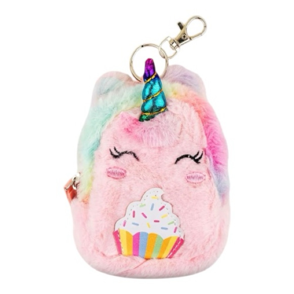 Plush Unicorn Keychain Purse – Rainbow Pastel Mini Bag with Zipper, New